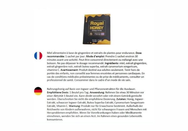 Royal Honey Black Aphrodisiac Honig für Männer, stimulierend, natürliches langanhaltendes Aphrodisiakum, intensive Formel mit Ginseng, steigert die Ausdauer, wirksam, 10 einzelne Sachets